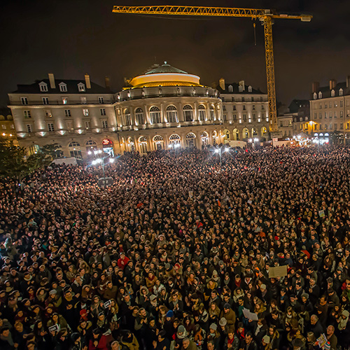 Vue 360 degrés de la mobilisation suite aux attentats contre Charlie Hebdo à Rennes